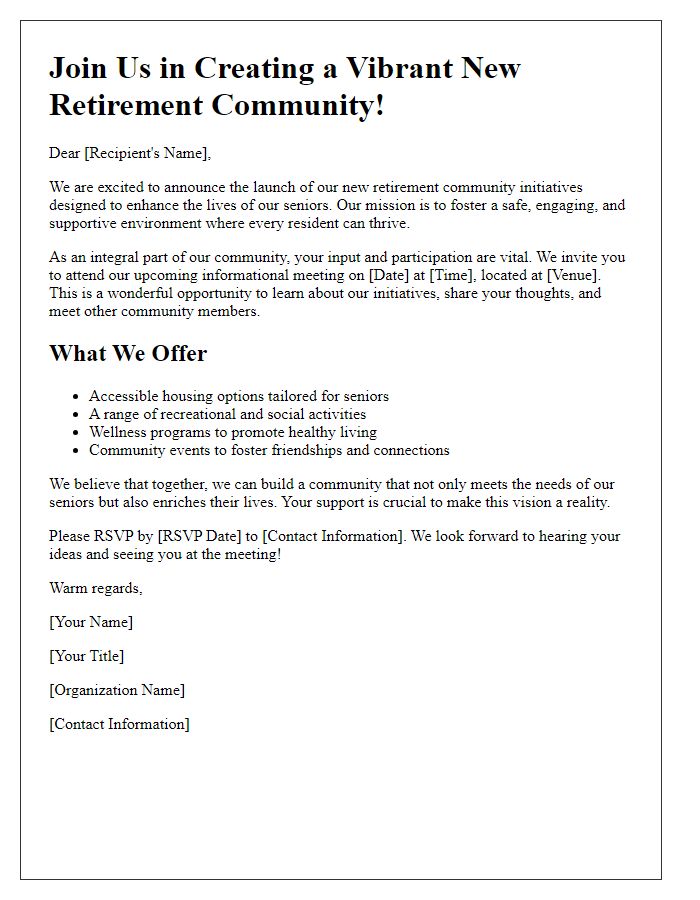 Letter template of campaign for new retirement community initiatives