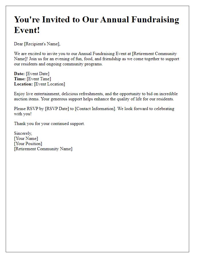 Letter template of invitation to retirement community fundraising event