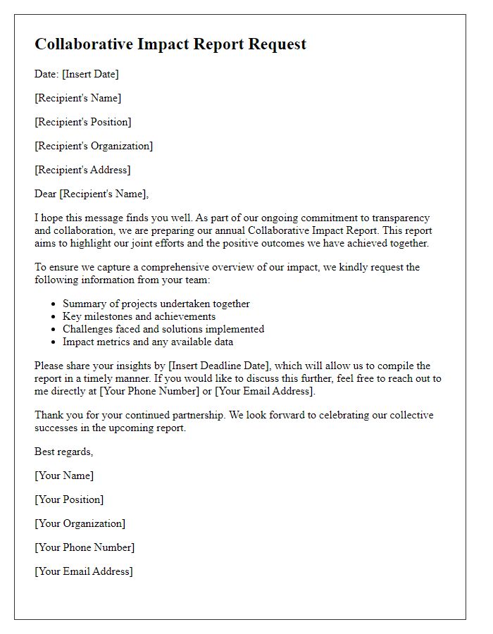 Letter template of collaborative impact report request