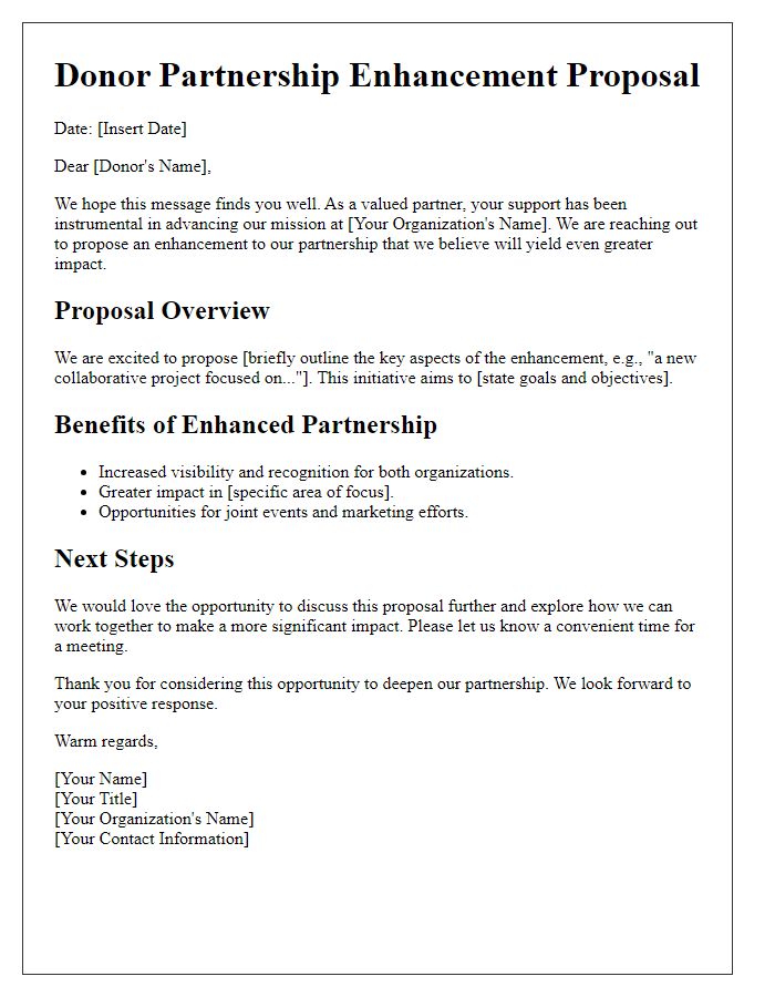 Letter template of donor partnership enhancement proposal