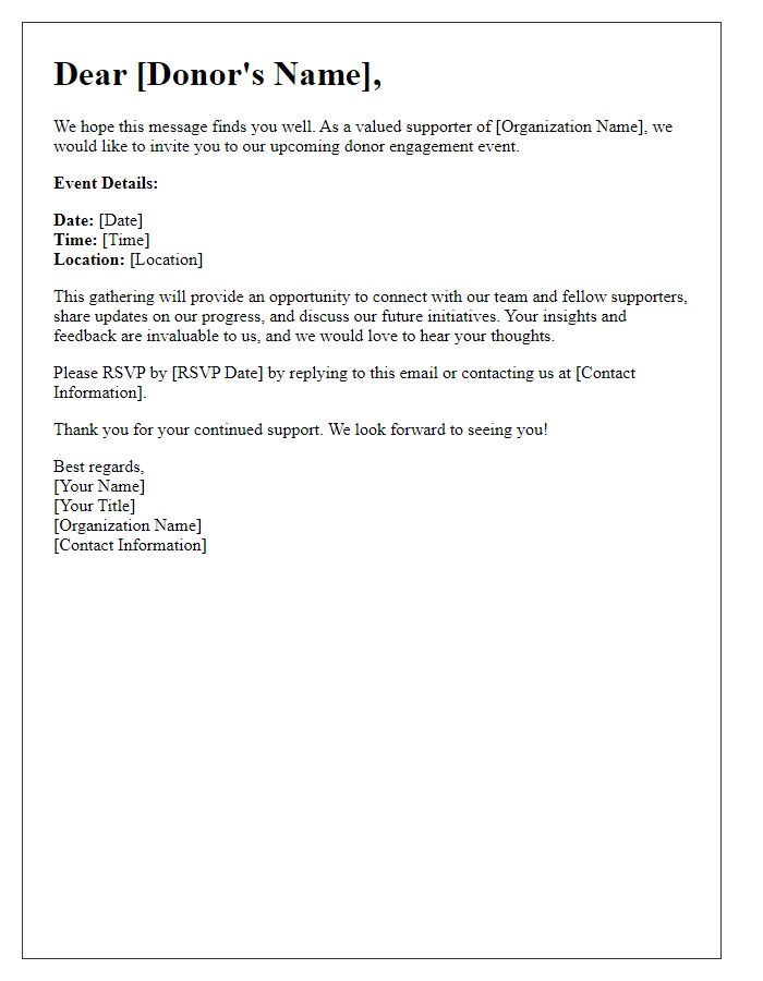 Letter template of ongoing donor engagement invitation