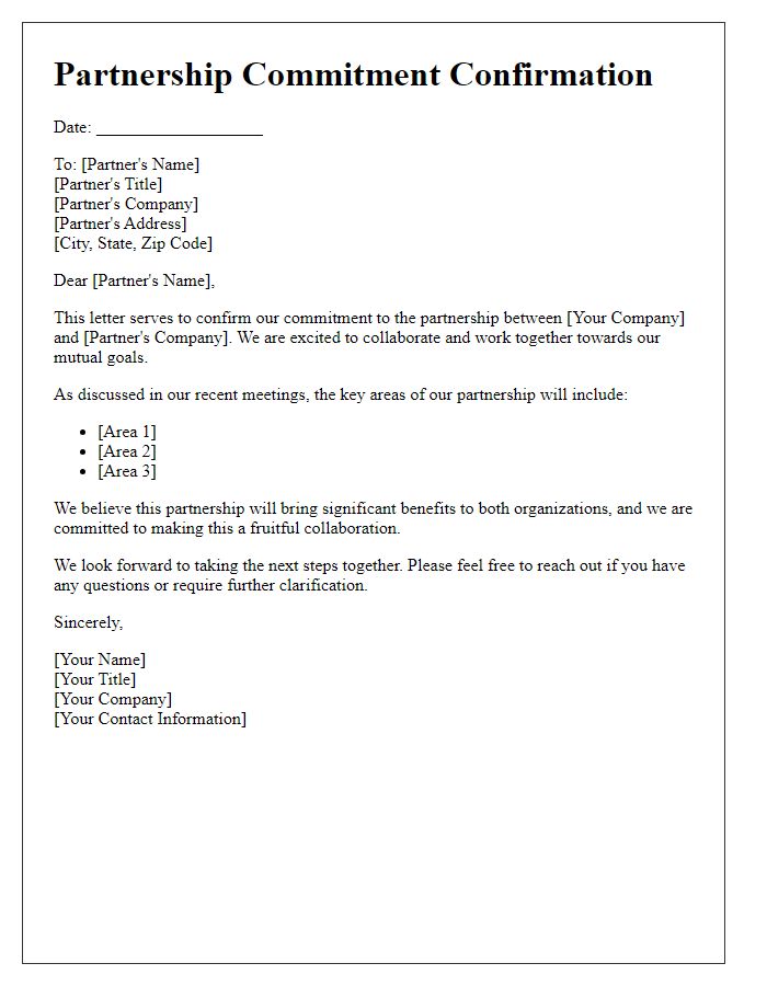 Letter template of partnership commitment confirmation