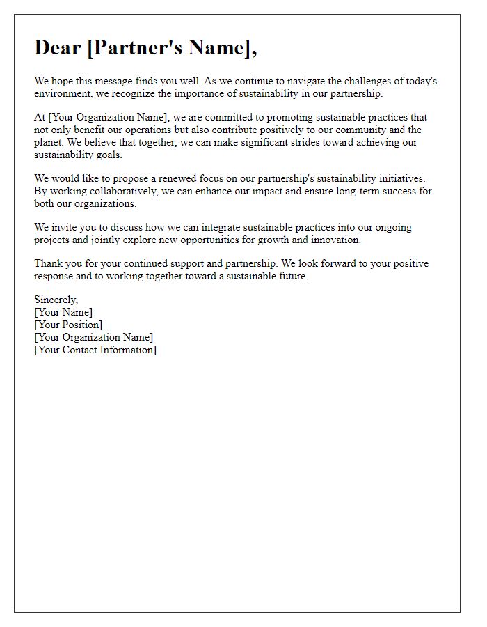 Letter template of partnership sustainability appeal