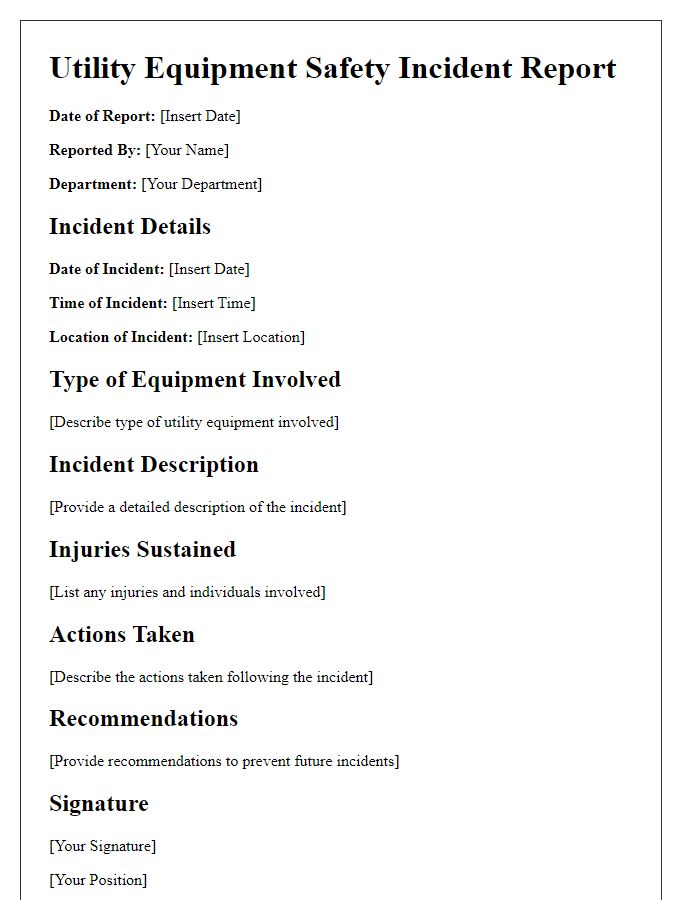 Letter template of utility equipment safety incident report