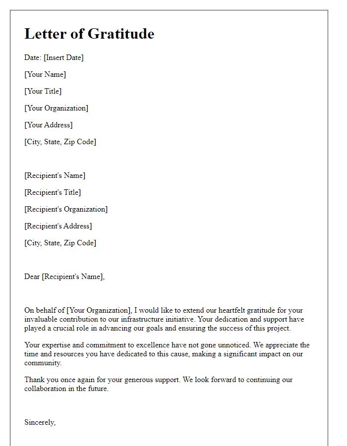 Letter template of gratitude for your contribution to our infrastructure initiative.