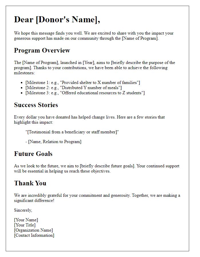 Letter template of donor impact program presentation