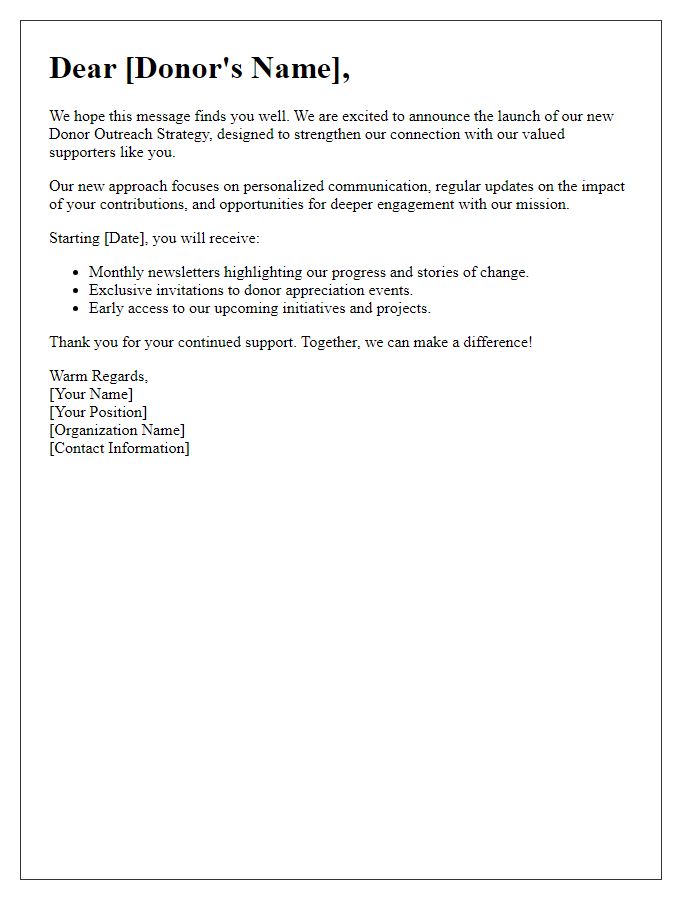 Letter template of donor outreach strategy announcement