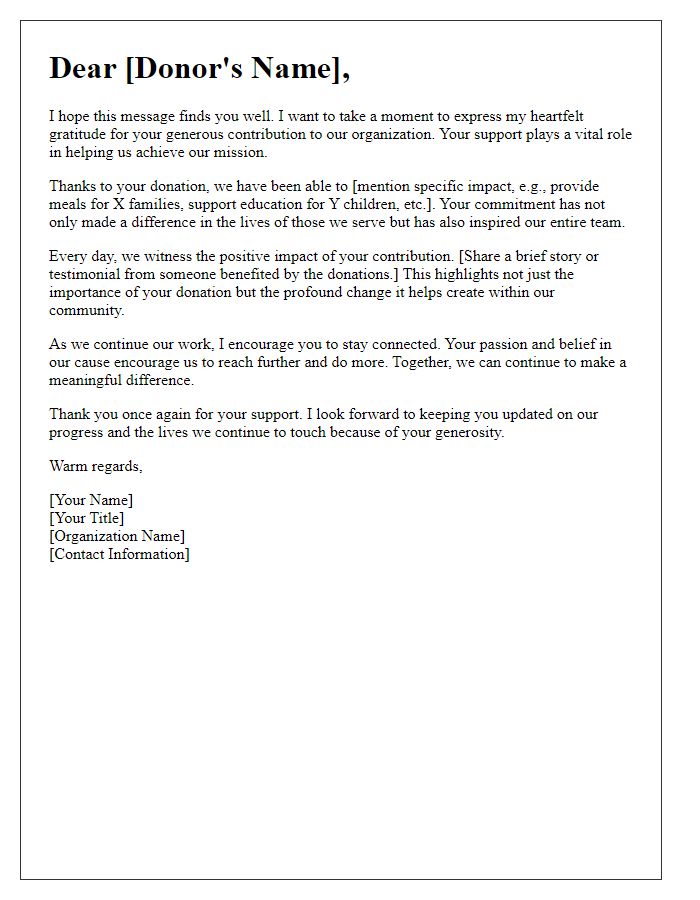 Letter template of encouragement focusing on impact made by donations.