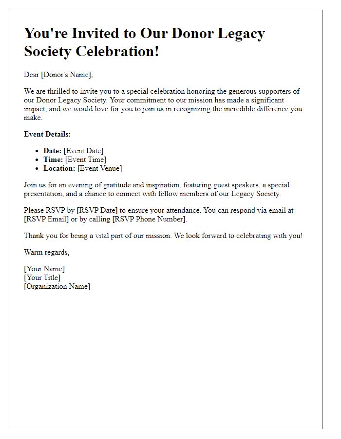 Letter template of celebratory invitation to our donor legacy society.