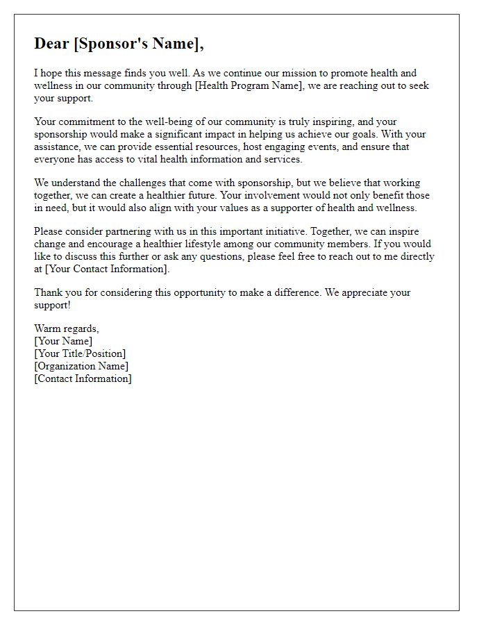 Letter template of encouragement for health program sponsorship