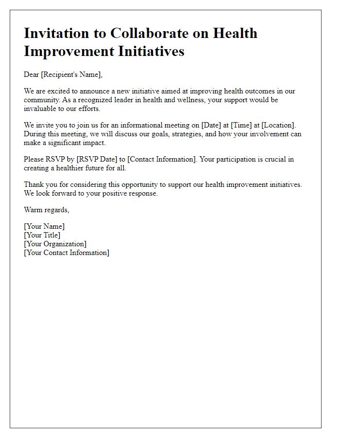 Letter template of invitation to support health improvement initiatives