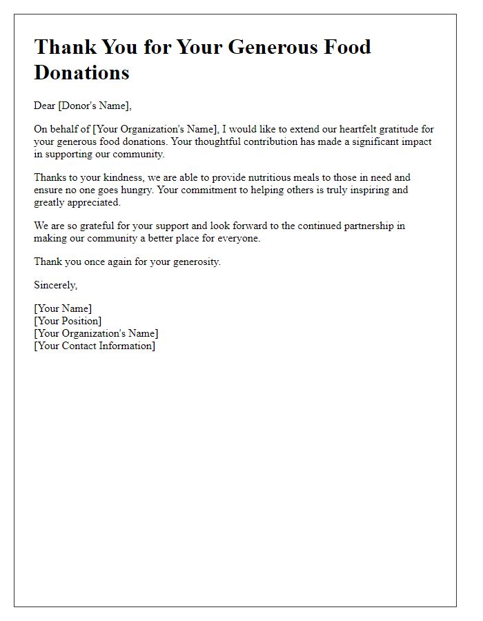 Letter template of thanks for vital food donations