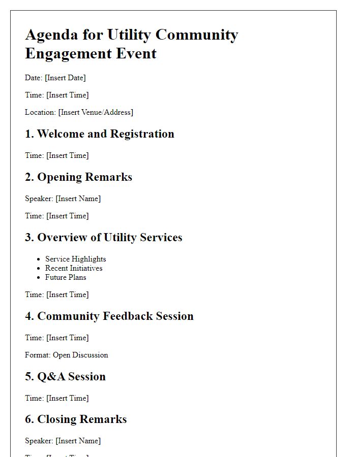 Letter template of agenda outline for utility community engagement events.