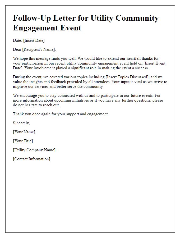 Letter template of follow-up for utility community engagement events.