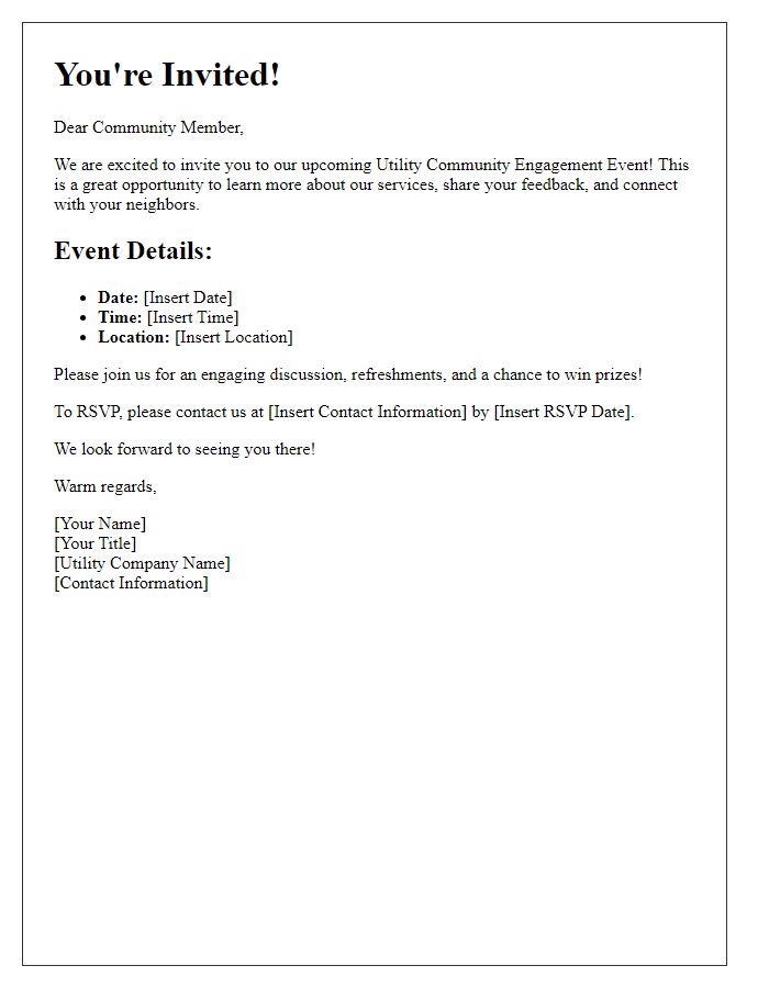 Letter template of invitation for utility community engagement events.