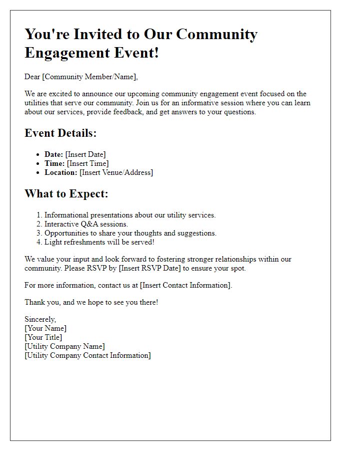 Letter template of promotional materials for utility community engagement events.