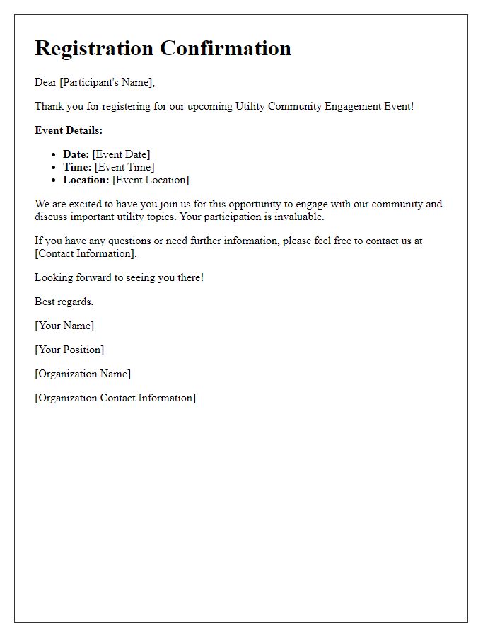 Letter template of registration confirmation for utility community engagement events.