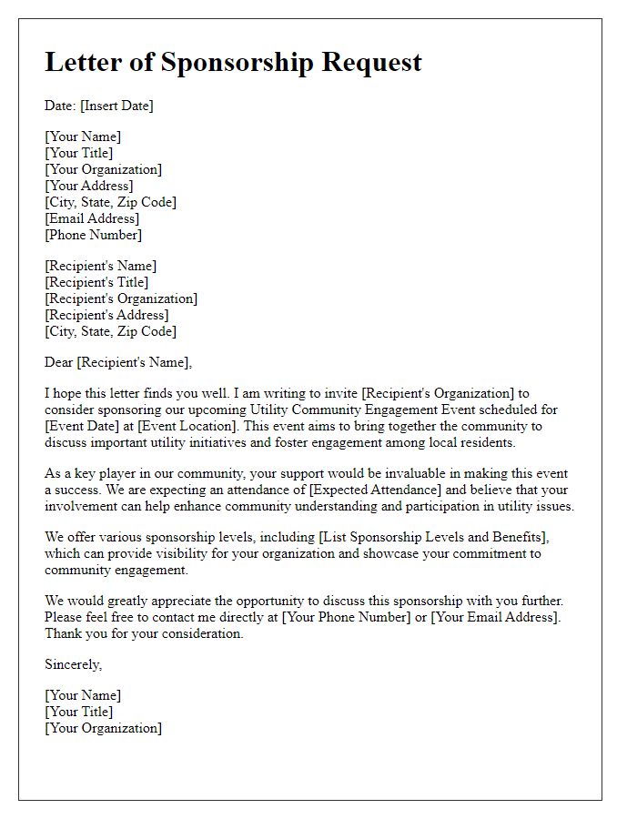 Letter template of sponsorship request for utility community engagement events.