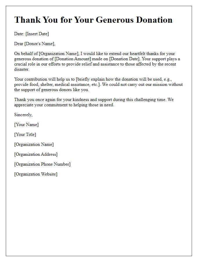 Letter template of acknowledgment for your disaster relief donation