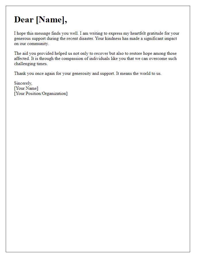 Letter template of heartfelt thanks for your generosity in disaster aid