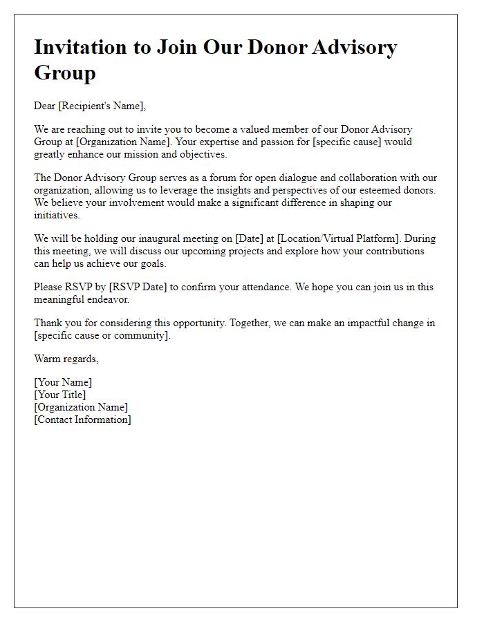 Letter template of invitation for prospective donor advisory group members