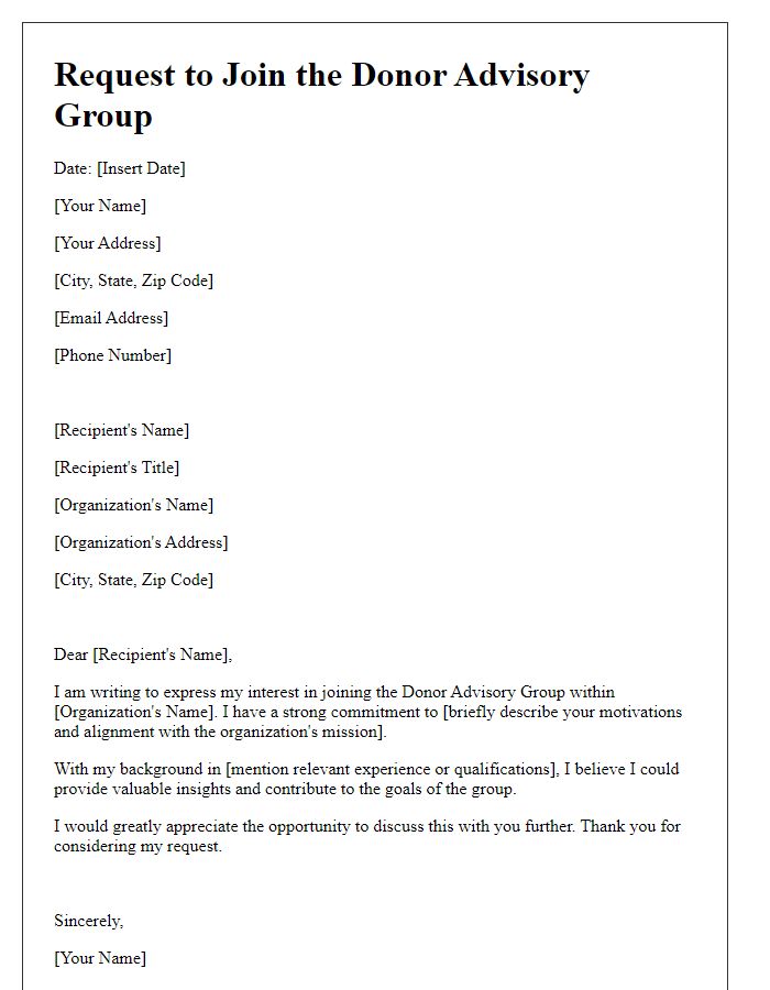 Letter template of request to join the donor advisory group