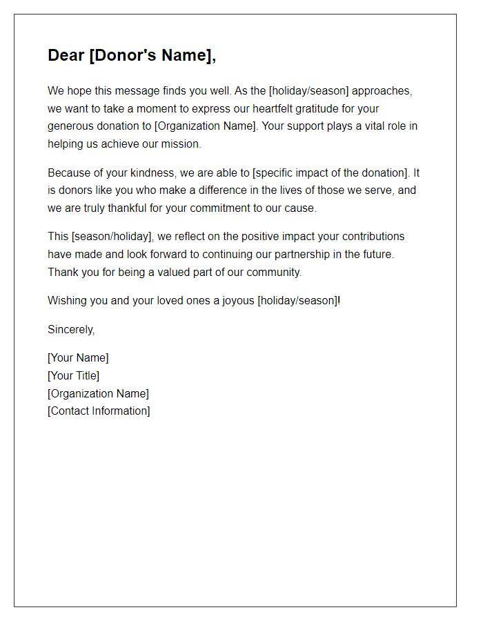 Letter template of heartfelt acknowledgment for seasonal donations