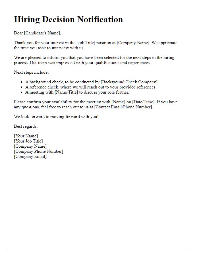 Letter template of hiring decision notification - Next Steps