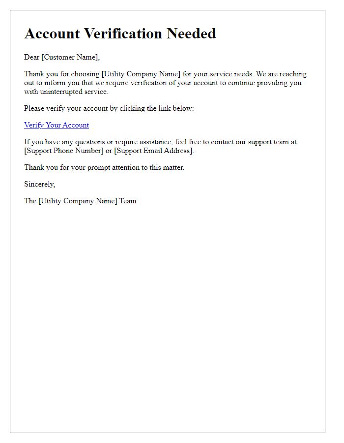 Letter template of utility automated services for account verification.