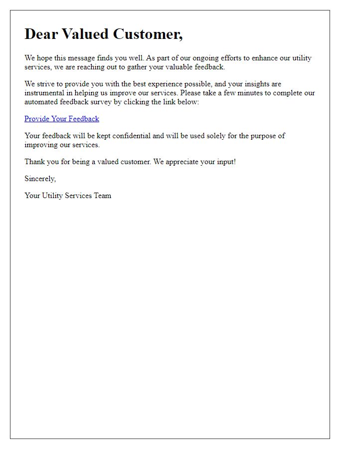 Letter template of utility automated services for customer feedback solicitation.