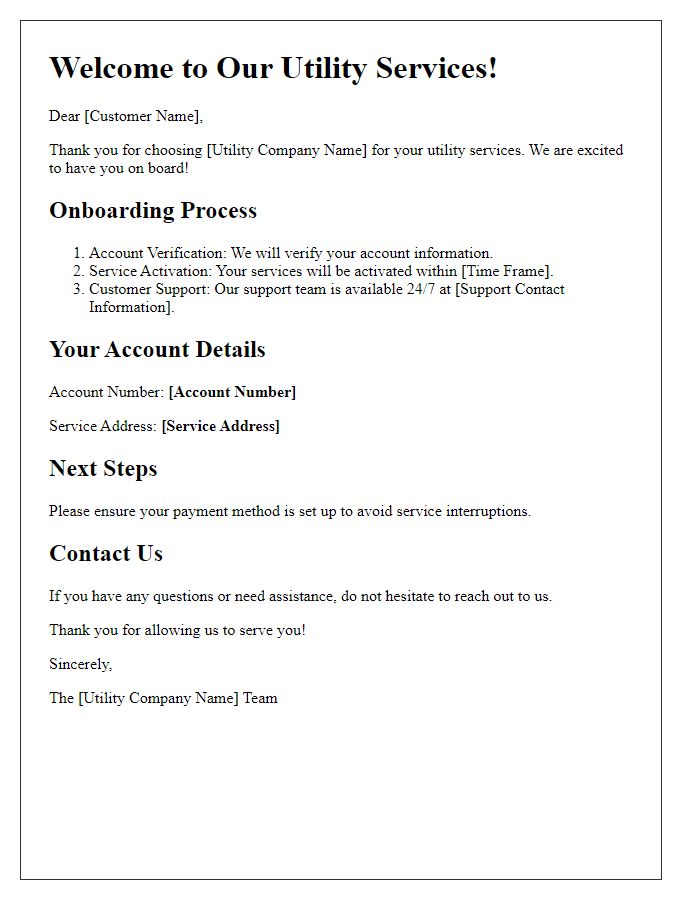 Letter template of utility automated services for customer onboarding.