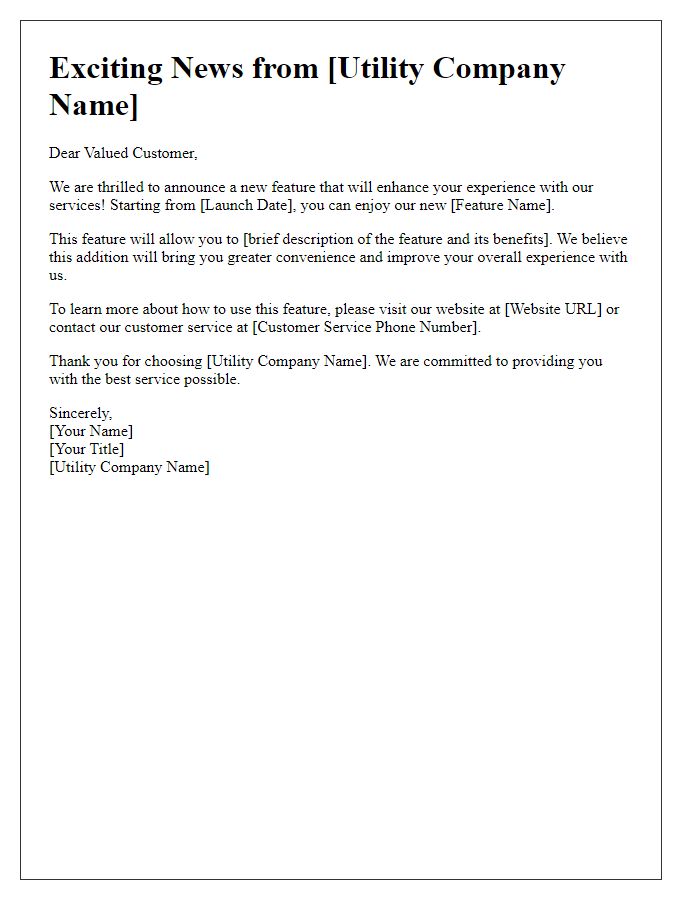 Letter template of utility automated services for new feature announcement.