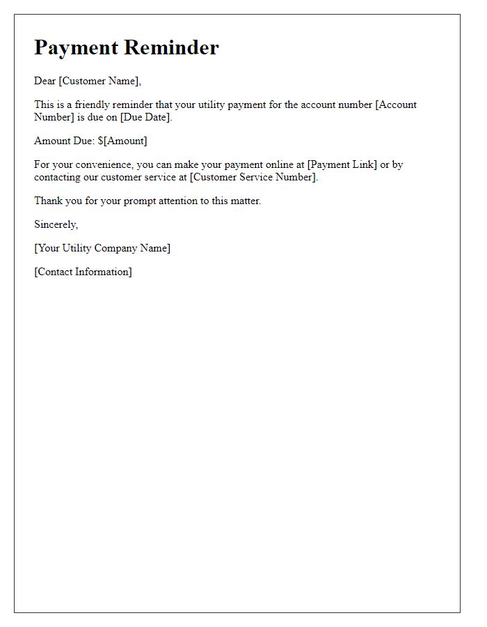 Letter template of utility automated services for payment reminders.