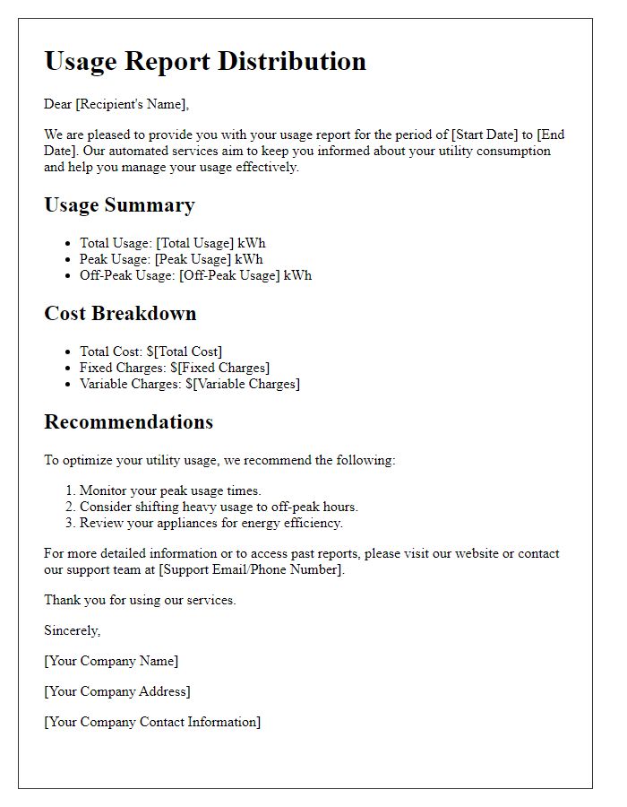 Letter template of utility automated services for usage report distribution.