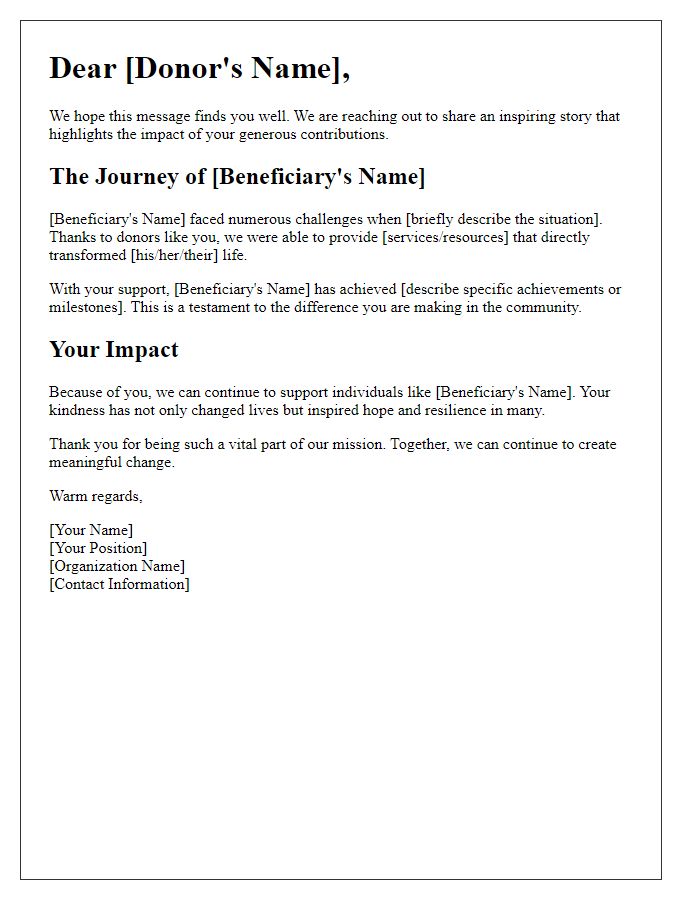 Letter template of engaging donor impact story sharing