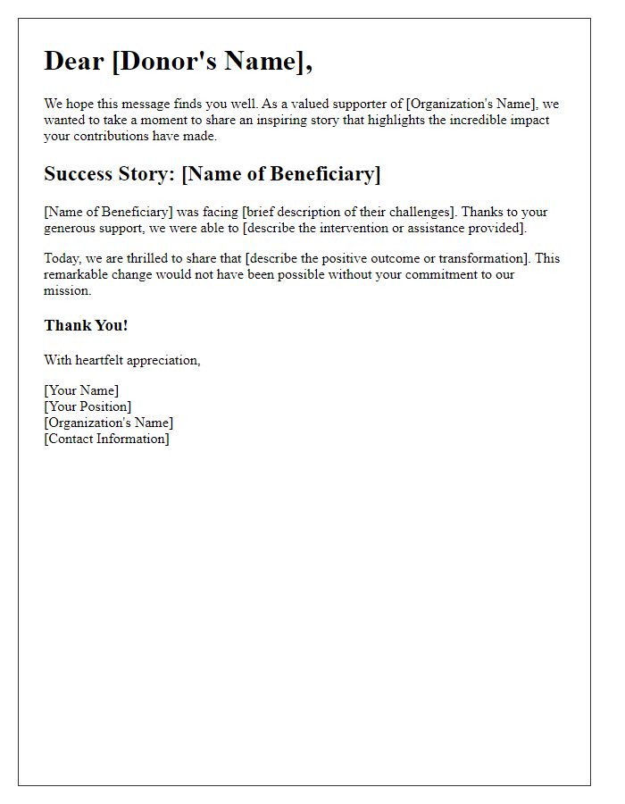 Letter template of inspiring donor impact story sharing