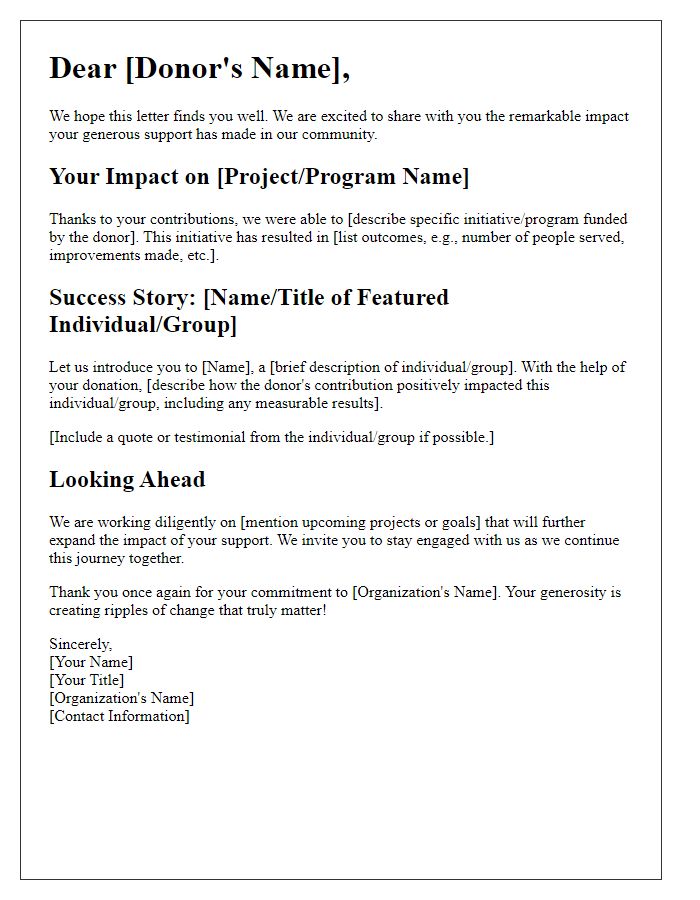 Letter template of success-driven donor impact story sharing