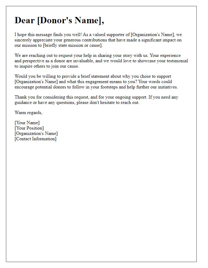 Letter template of Engaging Donor for a Testimonial