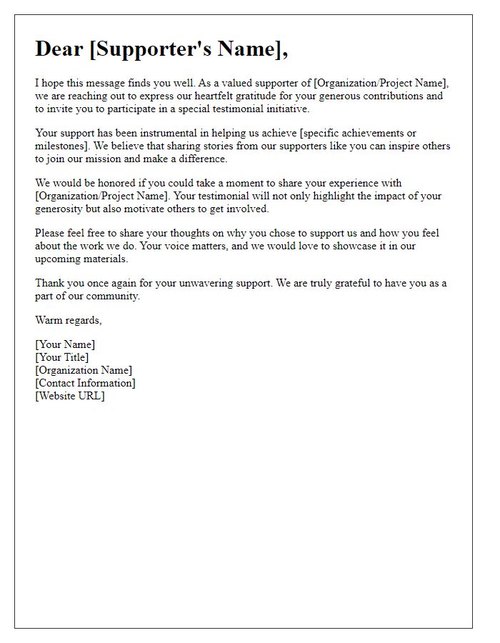 Letter template of Testimonial Appeal for Generous Supporters