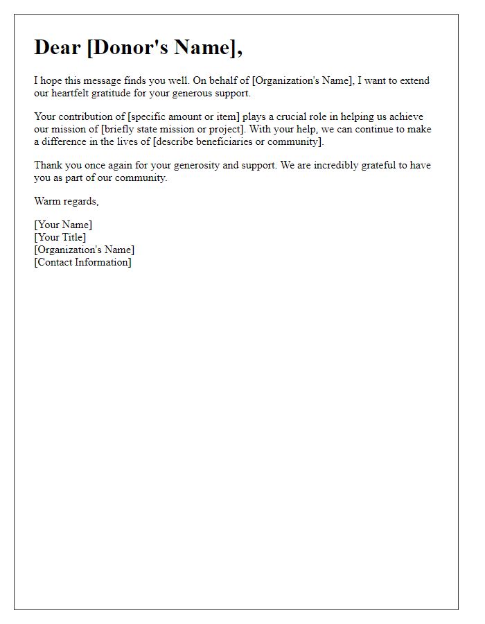 Letter template of gratitude for generous donors