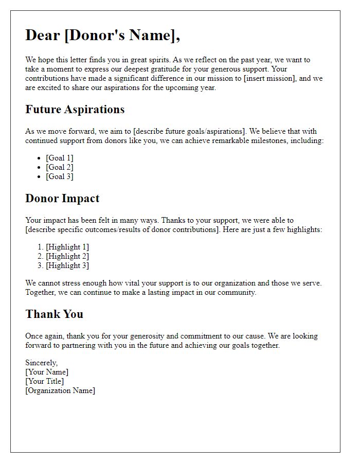 Letter template of future aspirations and donor impact.