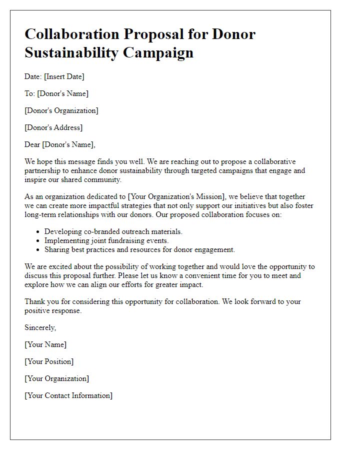 Letter template of donor sustainability campaign collaboration proposal