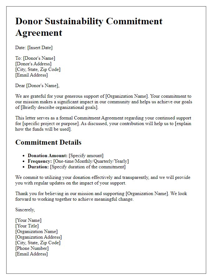 Letter template of donor sustainability commitment agreement