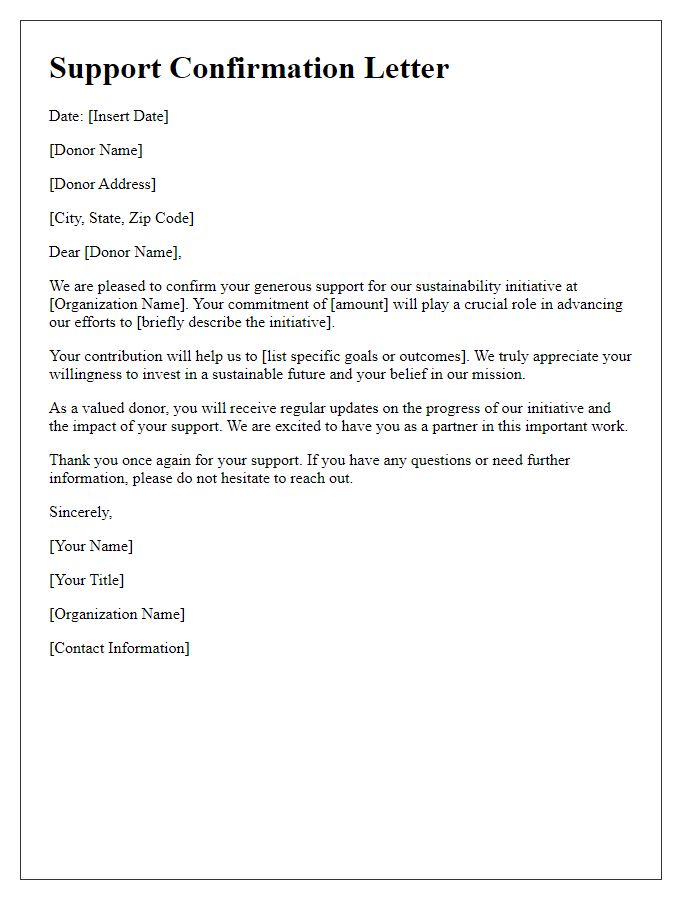 Letter template of donor sustainability initiative support confirmation