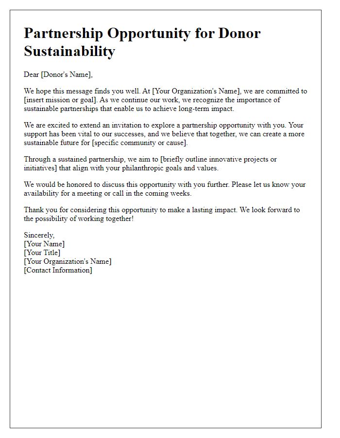 Letter template of donor sustainability partnership opportunity