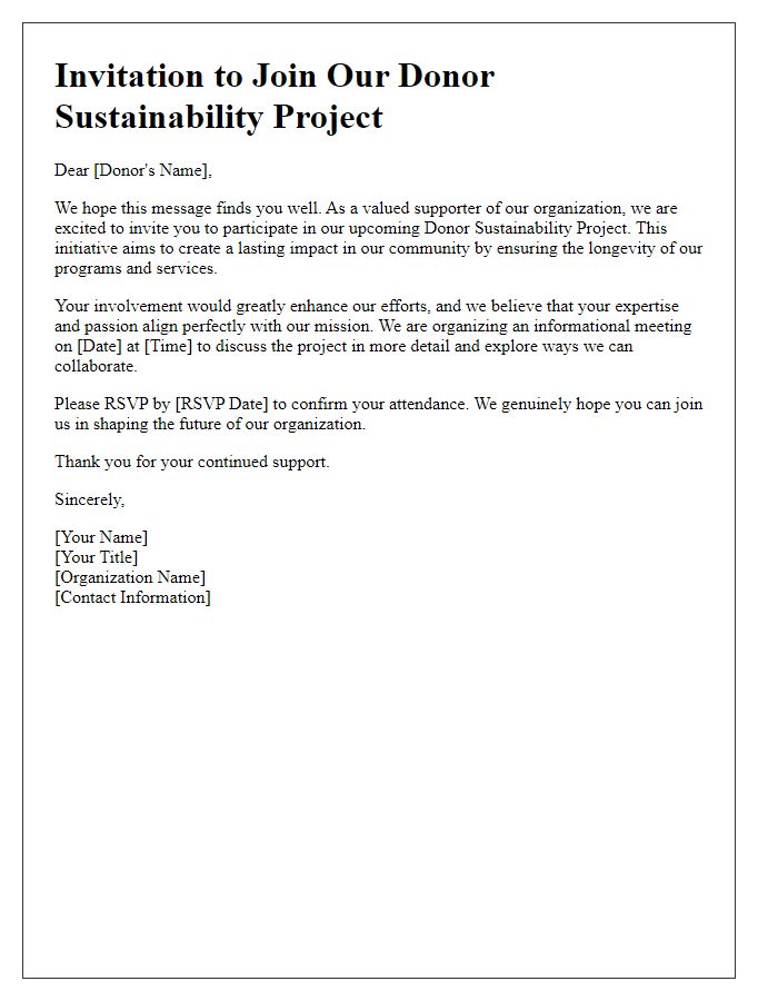 Letter template of donor sustainability project involvement invitation