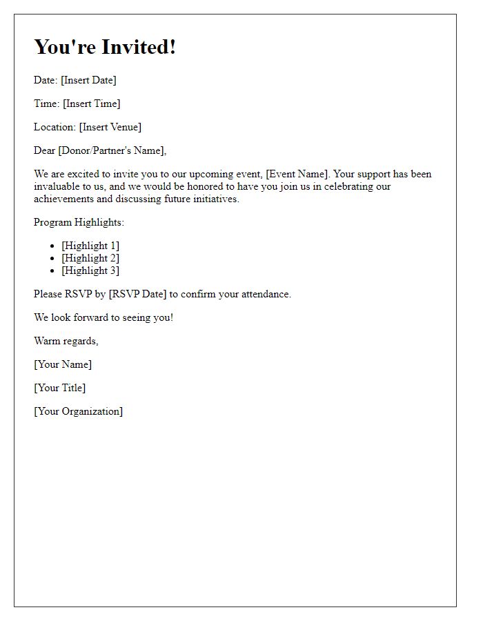 Letter template of event invitation for donors and partners