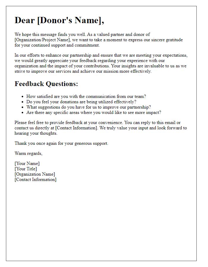 Letter template of feedback request from donors in partnership