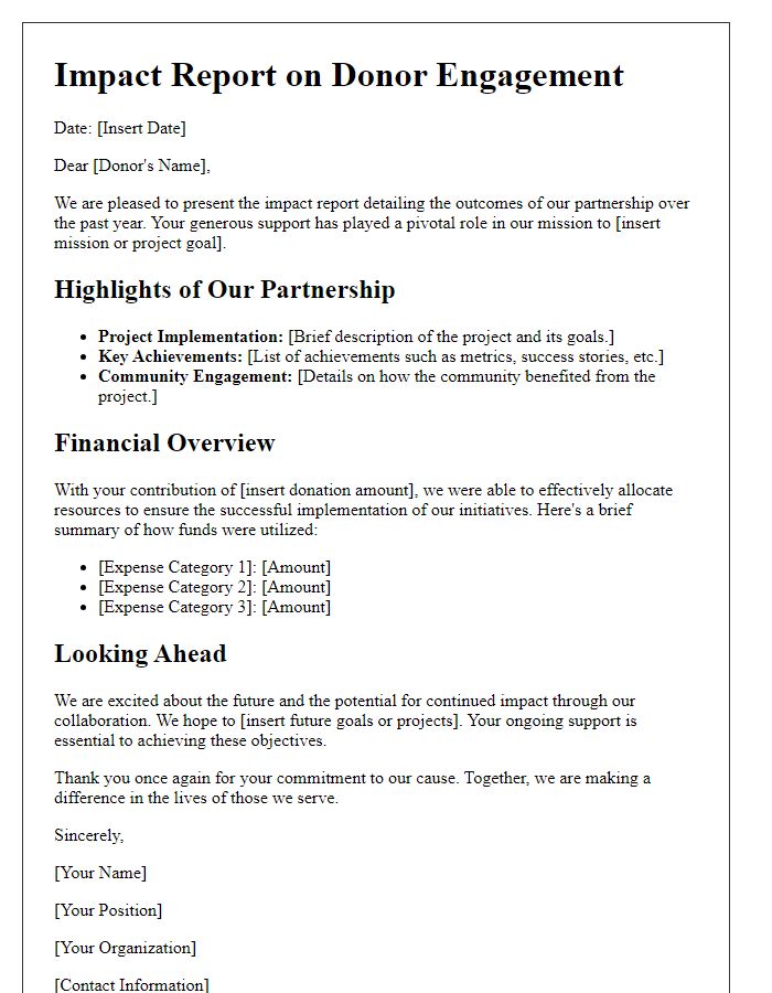 Letter template of impact report on donor engagement in partnership