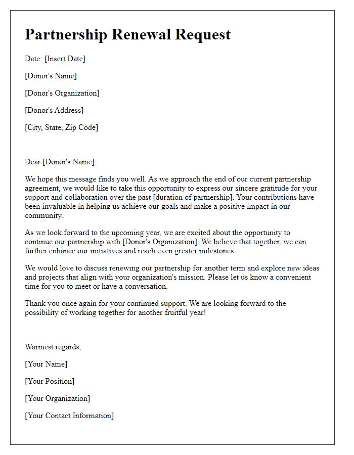 Letter template of partnership renewal request for donor engagement